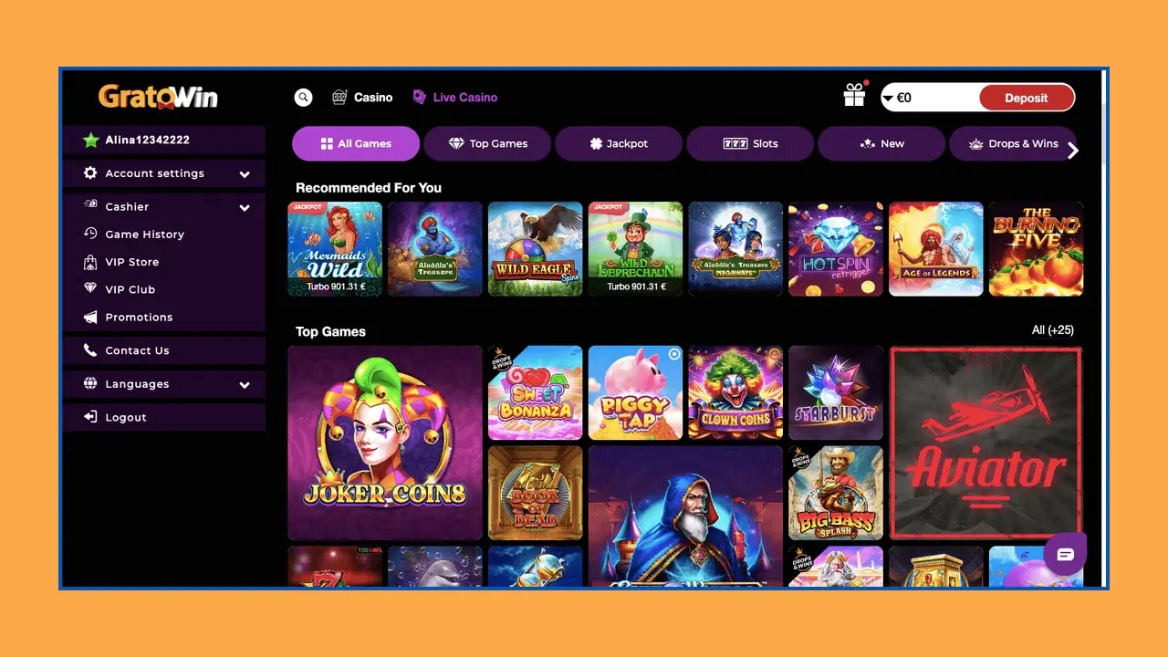 Laden Sie Ihr Konto in der mobilen Version des Gratowin Casinos auf