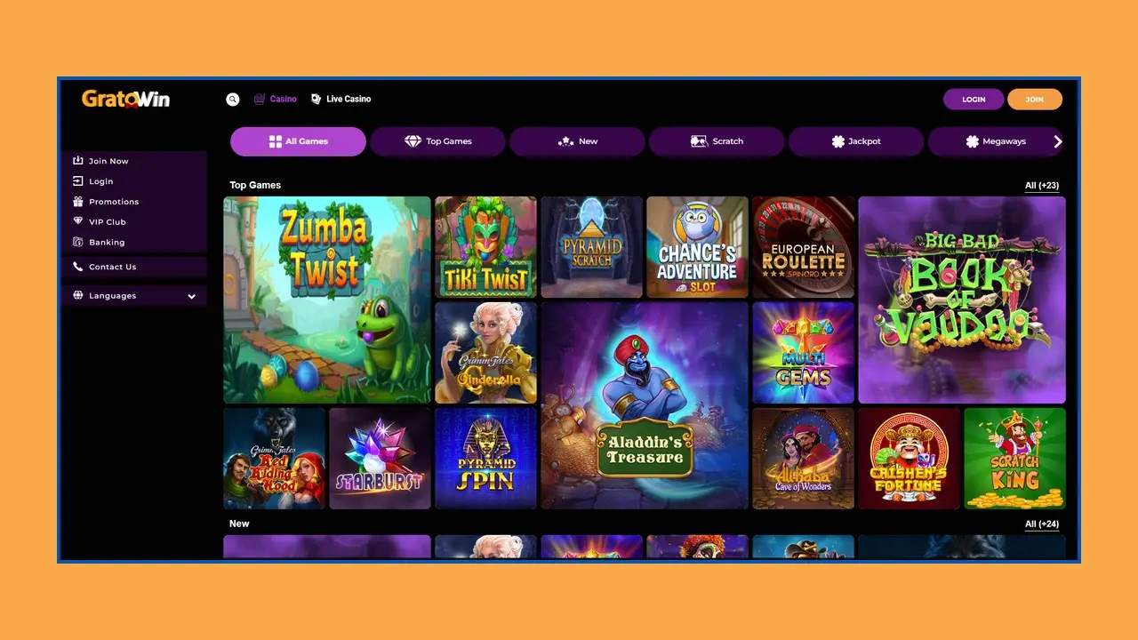 Spielangebot in der mobilen Version des Gratowin Casinos